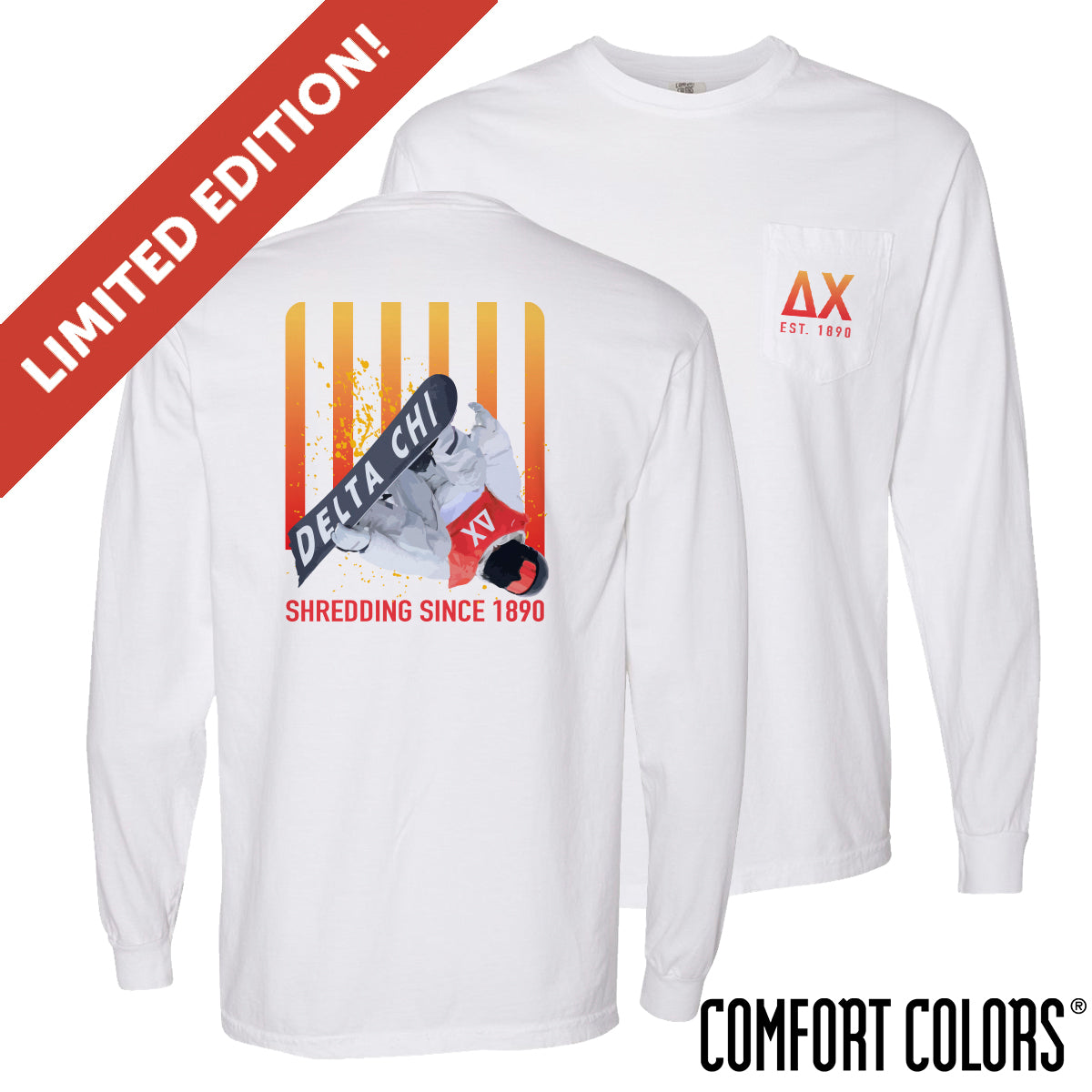 New! Limited Edition Delta Chi Comfort Colors Slope Shredder Long Sleeve Tee